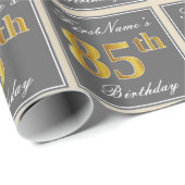 エレガント，グレイ，フェイク金ゴールド85番目の誕生日+名前 ラッピングペーパー (ロールコーナー)