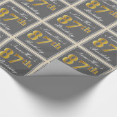 エレガント、グレイ、フェイク金ゴールド87番目の誕生日+名前 ラッピングペーパー (角)