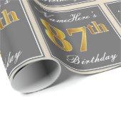 エレガント、グレイ、フェイク金ゴールド87番目の誕生日+名前 ラッピングペーパー (ロールコーナー)