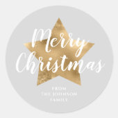 エレガント グレー ゴールド スター クリスマス ラウンドシール (正面)
