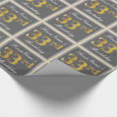 エレガント、グレー、フェイク金ゴールド33番目の誕生日+名前 ラッピングペーパー (角)