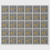 エレガント、グレー、フェイク金ゴールド41番目の誕生日+名前 ラッピングペーパー (フラット)