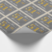 エレガント、グレー、フェイク金ゴールド51番目の誕生日+名前 ラッピングペーパー (角)