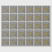 エレガント、グレー、フェイク金ゴールド51番目の誕生日+名前 ラッピングペーパー (フラット)