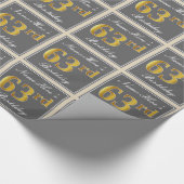 エレガント、グレー、フェイク金ゴールド63番目の誕生日+名前 ラッピングペーパー (角)