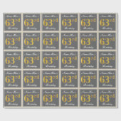 エレガント、グレー、フェイク金ゴールド63番目の誕生日+名前 ラッピングペーパー (フラット)