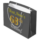 エレガント,グレー,フェイク金ゴールド68番目の誕生日+名前 ラージペーパーバッグ (裏面アングル)