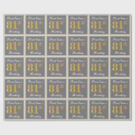 エレガント、グレー、フェイク金ゴールド81番目の誕生日+名前 ラッピングペーパー