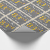 エレガント、グレー、フェイク金ゴールド83番目の誕生日+名前 ラッピングペーパー (角)