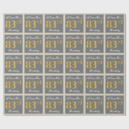 エレガント、グレー、フェイク金ゴールド83番目の誕生日+名前 ラッピングペーパー