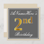 エレガント、グレー、偽のゴールドの2歳の誕生日; オーダーメイドの名前 招待状 (正面/裏面)