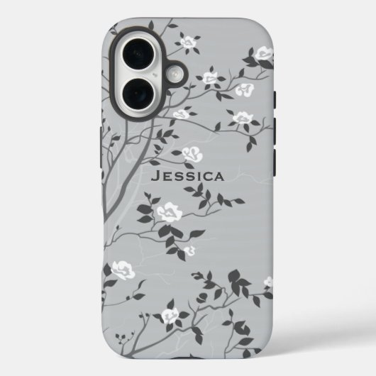 エレガント グレー 桜の木 アート 名入れ Case-Mate iPhoneケース (裏面)