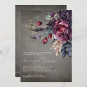 エレガント ゴシック ウォーターカラー フラワー ウェディング 招待状 (正面/裏面)