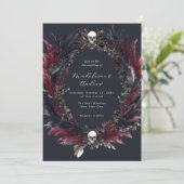 エレガント ゴシック グレー レッド フェザー リース ウェディング 招待状 (スタンド正面)