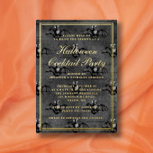 エレガント ゴシック バット ハロウィン カクテル パーティー ゴールド 箔招待状