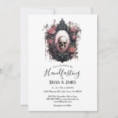 エレガント ゴシック フローラル スカル ミラー ハンドファスティング 招待状 (正面)