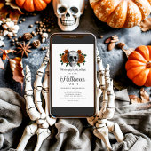 エレガント ゴシック ブラック フローラル スカル ハロウィン 招待状