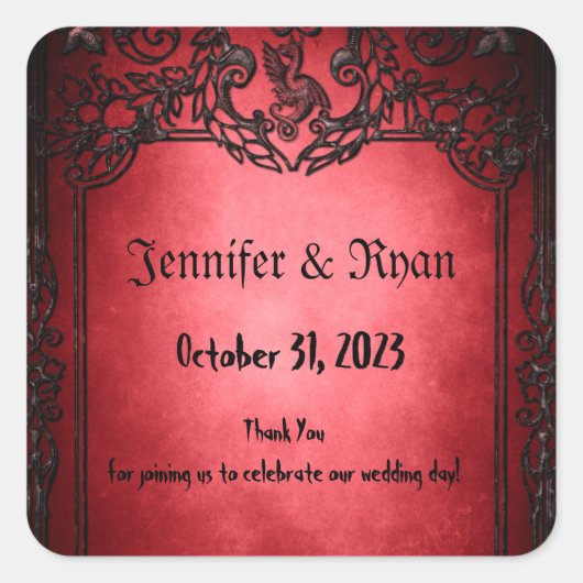 エレガント ゴシック ラスティック レッド スクエアシール (正面)