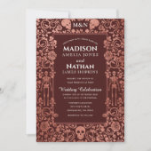 エレガント ゴシック ヴィクトリアン ローズゴールド フォイル ウェディング 招待状 (正面)