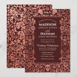 エレガント ゴシック ヴィクトリアン ローズゴールド フォイル ウェディング 招待状