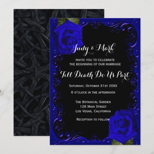 エレガント ゴス ブルーローズ ウェディング 招待状 (正面/裏面)