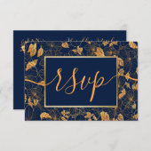 エレガント ゴージャス ゴールド リーフ ネイビーブルー RSVP (正面/裏面)