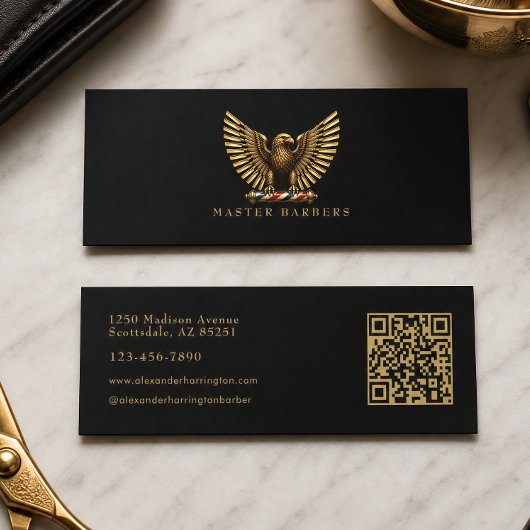 エレガント ゴールデンイーグル 理容店 ロゴ ヘアスタイリスト スキニー名刺