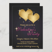 エレガント ゴールデン ハーツ ネーム - バレンタインデー 招待状 (正面/裏面)