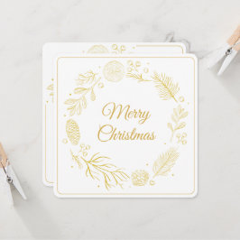 エレガント ゴールデン リーフ & ベリー クリスマス スクエア 招待状