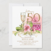 エレガント ゴールデン 50周年 結婚記念日 シャンパン 招待状 (正面)