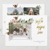 エレガント ゴールドカリグラフィー 3 フォト クリスマス (正面/裏面)