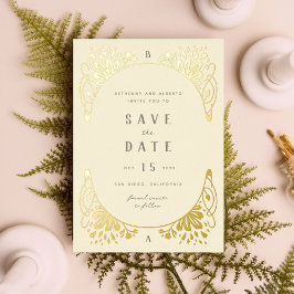 エレガント ゴールドフォイル アール・ヌーヴォー スタイルのフォイル加工 Save the Date 箔招待状