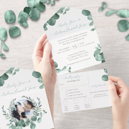 エレガント ゴールドフレーム ユーカリ ウェディング リース オールインワン招待状