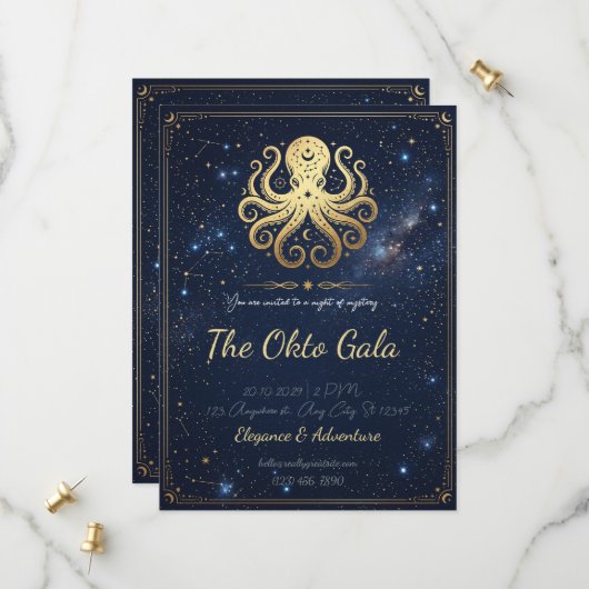 エレガント ゴールド たこ 天体 ナイト 招待状 (正面/裏面インサイチュ)