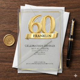 エレガント ゴールド アイコニック エイジ ソフトグレー 60歳の誕生日 アクリル招待状
