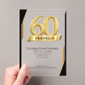 エレガント ゴールド アイコニック エイジ 名前入り 60歳の誕生日 アクリル招待状 (インサイチュ (ポータブル))