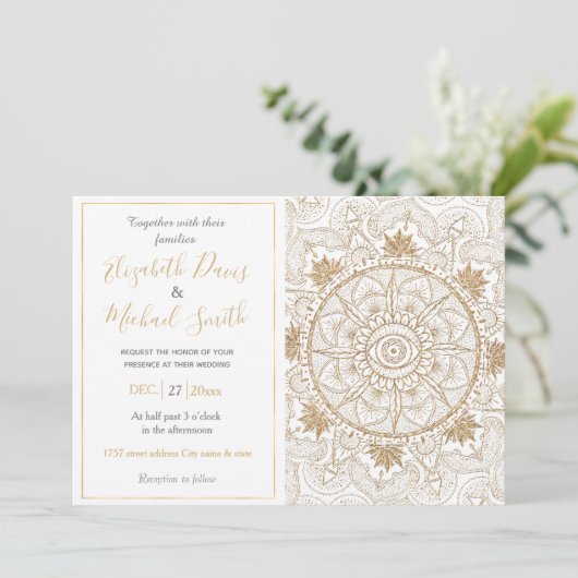 エレガント ゴールド アイ サン ムーン マンダラ ホワイト 招待状 (スタンド正面)