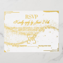 エレガント ゴールド ウェディング RSVP カード - クラシック QR デザイン