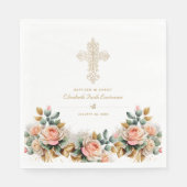 エレガント ゴールド オーナメント 十字架 フラワー 洗礼 スタンダードランチョンナプキン (正面)