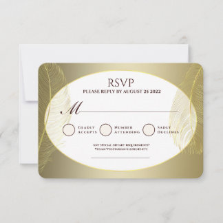 エレガント ゴールド オーバル フェザー RSVP カード
