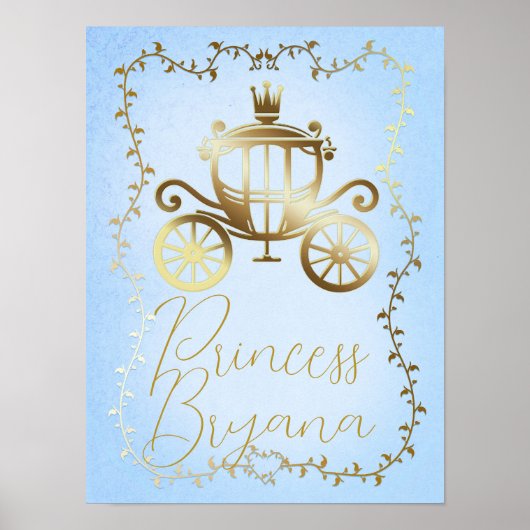 エレガント ゴールド キャリッジ ブルー ストーリーブック オーダーメイド ポスター (正面)