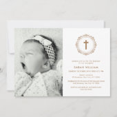 エレガント ゴールド クラシック フォト クロス リース 洗礼 招待状 (正面)