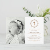 エレガント ゴールド クラシック フォト クロス リース 洗礼 招待状 (スタンド正面)