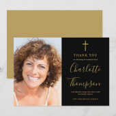 エレガント ゴールド クロス 追悼 葬儀 フォト サンキューカード (正面/裏面)