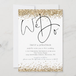 エレガント ゴールド グリッター ウェディング用QRコード「私たちも」 招待状