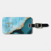 エレガント ゴールド グリッター ターコイズ マーブル ラゲッジタグ (正面横)