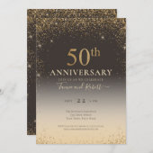 エレガント ゴールド グリッター バルーン 50周年記念 招待状 (正面/裏面)
