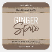 エレガント ゴールド グリッター モダン ニュートラル 大豆キャンドルジャー スクエアシール (正面)