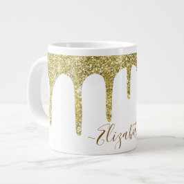 エレガント ゴールド グリッター モノグラム 名前 ジャンボコーヒーマグカップ