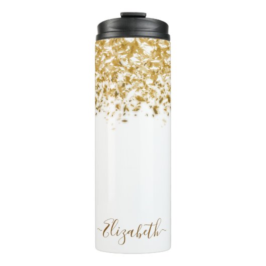 エレガント ゴールド グリッター モノグラム 名前 タンブラー (正面)